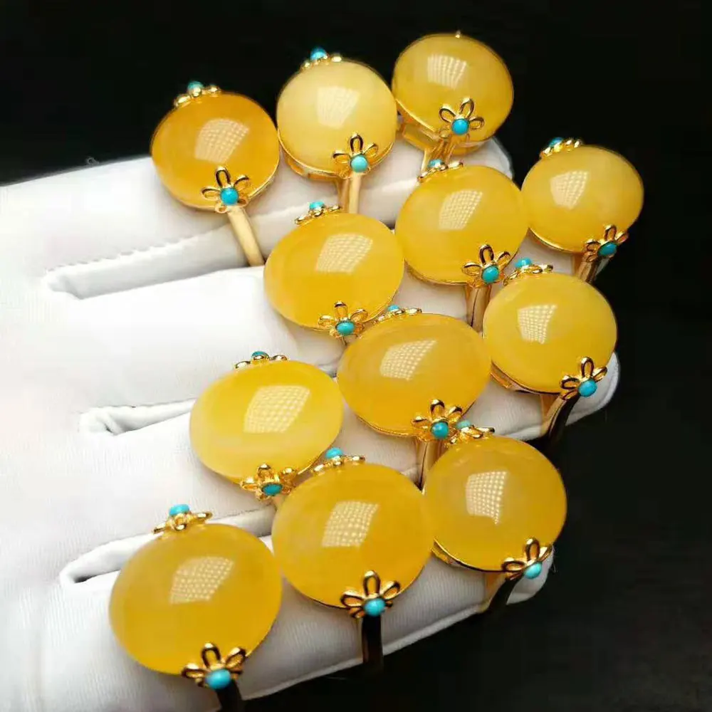 Женское кольцо из серебра 925 пробы RADHORSE регулируемое Золотое с цветком янтарной