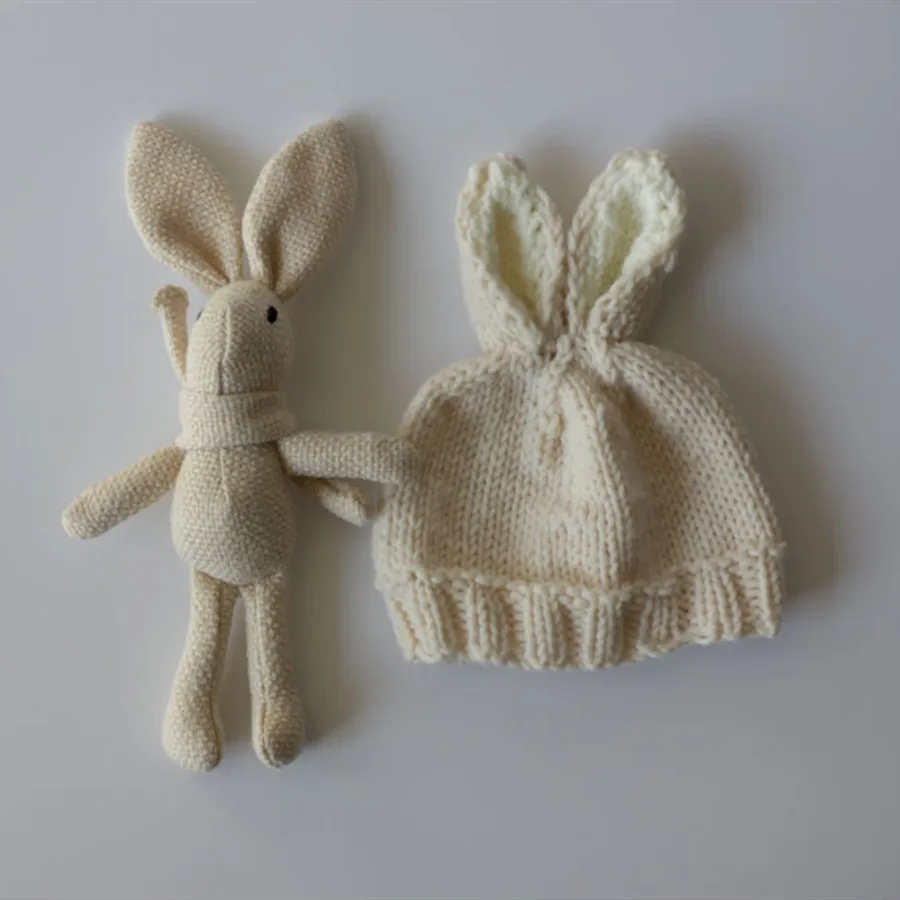 beige Новорожденный Фотография реквизит новорожденный шапочка кролика и игрушка набор различных цветов - Цвет: beige