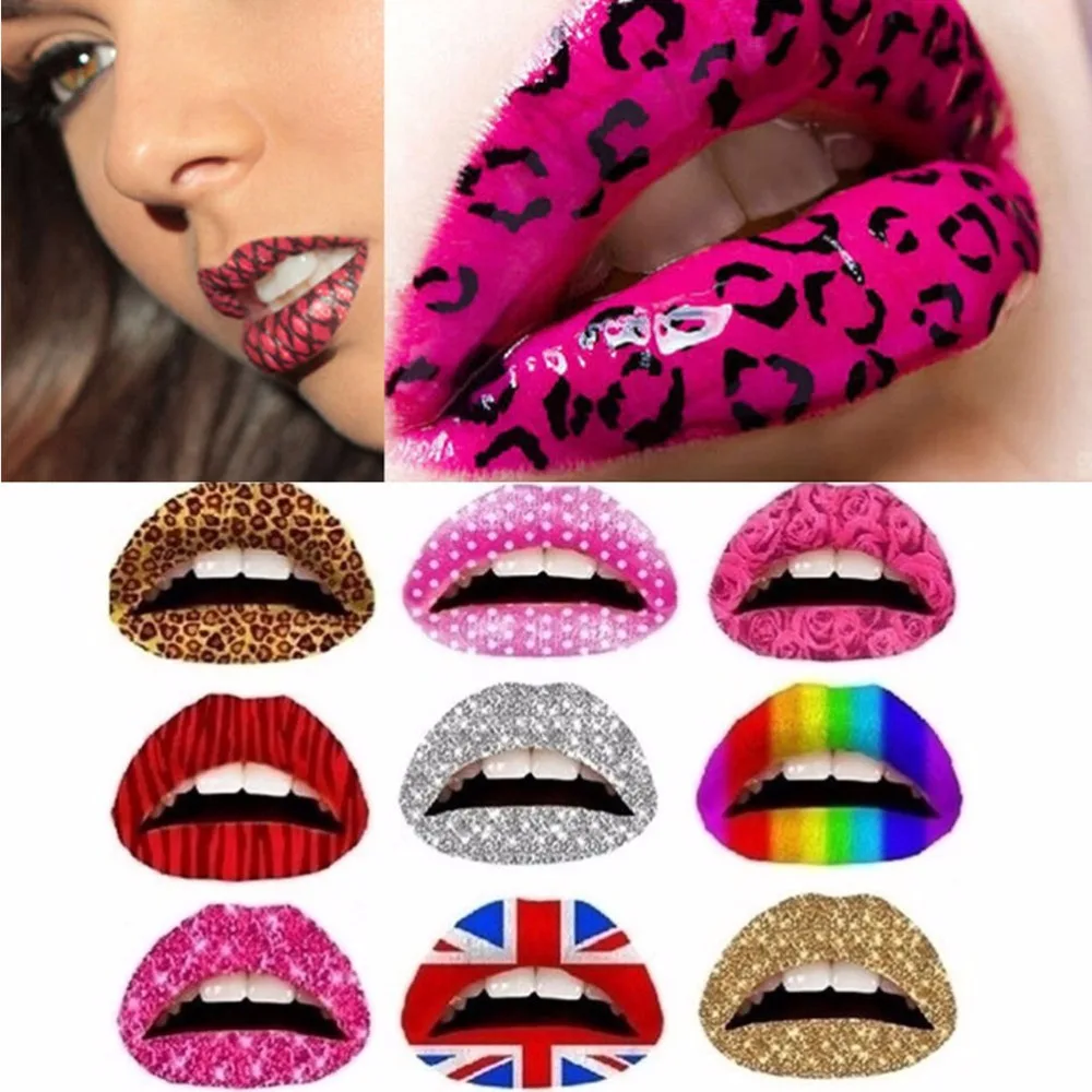 

Factory Price 3 Pcs/lot 3D Art Lips Sticker Tattoos Glitter Pink Sexy Pattern Makeup Tattoo Lip Stickers Makeup Tools