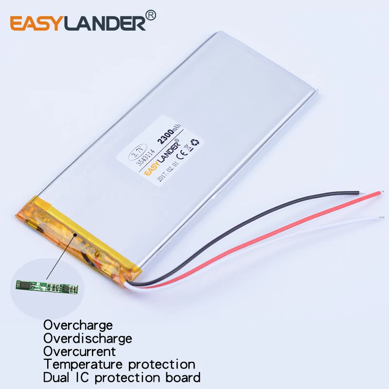 3-wire 3543114  XWD 3543114P  3.7V 2300mAh polymer lithium battery  for china clone Goophone 5.5 iphone 6S 6plus GPS DVR toys