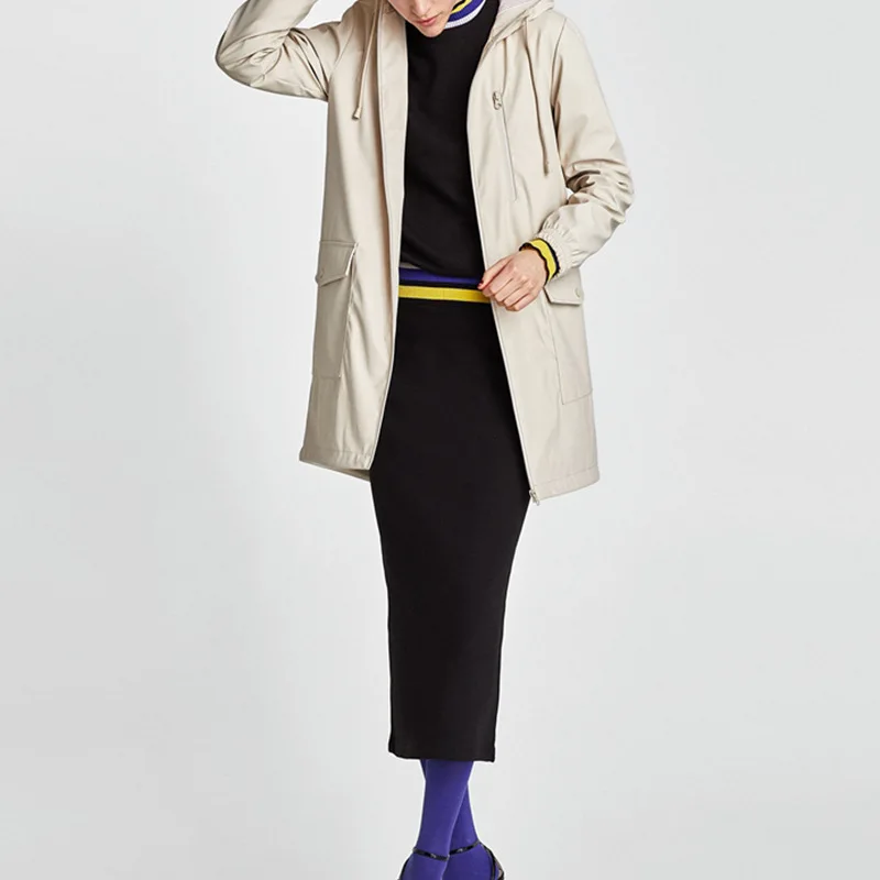 2018 Длинные Повседневная куртка для Для женщин Мода молнии с длинным рукавом