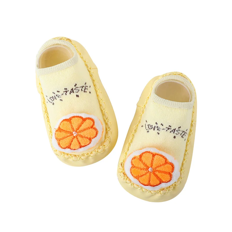 Милые носки с фруктами для малышей нескользящие носки-тапочки из чесаного хлопка