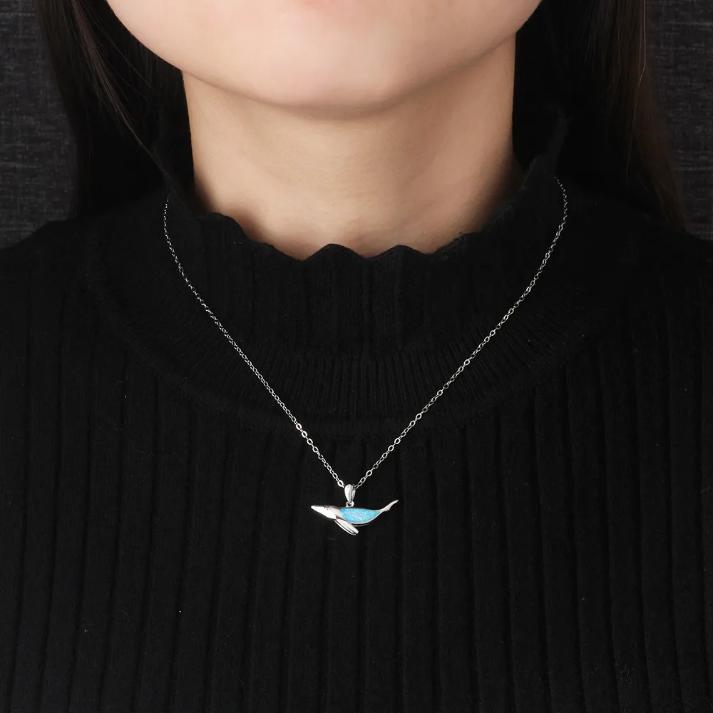 

S925 sterling s-ilver sea blue shark pendant necklace women's personality fashion jewelry Christmas most beautiful gift