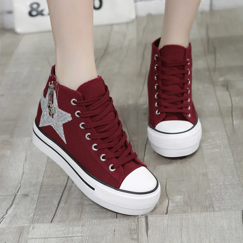 

YeddaMavis Canvas Shoes Women Shoes 2019 Spring Casual Shoes Woman High Platform Sneakers Women Lace Up Flats White Womens Shoes