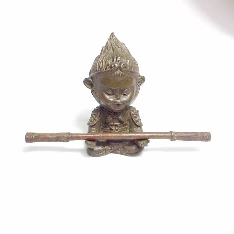 

Mini Solid red copper carving The Monkey King sun wukong small furniture home office tea ceremony decoration crafts