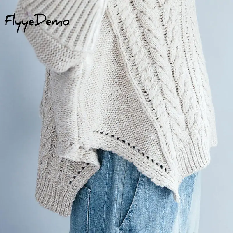 Женский свитер с рукавами летучая мышь свободный высоким воротом повседневный