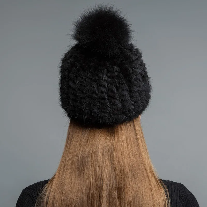 

Gours Women's Fur Hats Black Real Mink Fur Cap Warm In Winter Brand Luxury Female Fashion Fox Fur Ball Visors New Arrival GLH028
