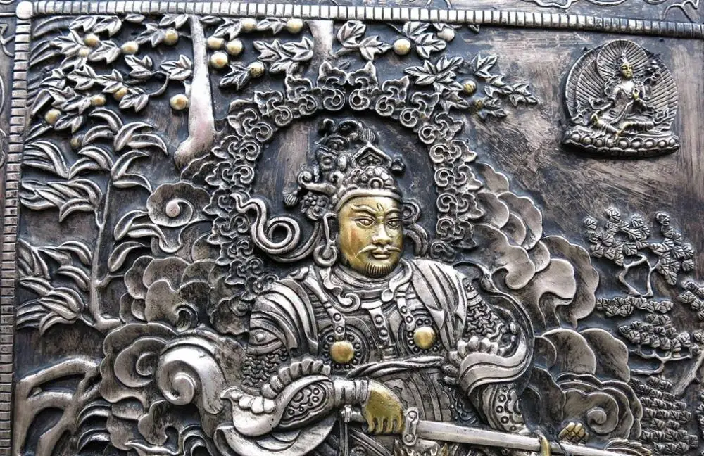 Бесплатная доставка 30 &quotТибет ручная работа дерево серебро позолота медь баньян