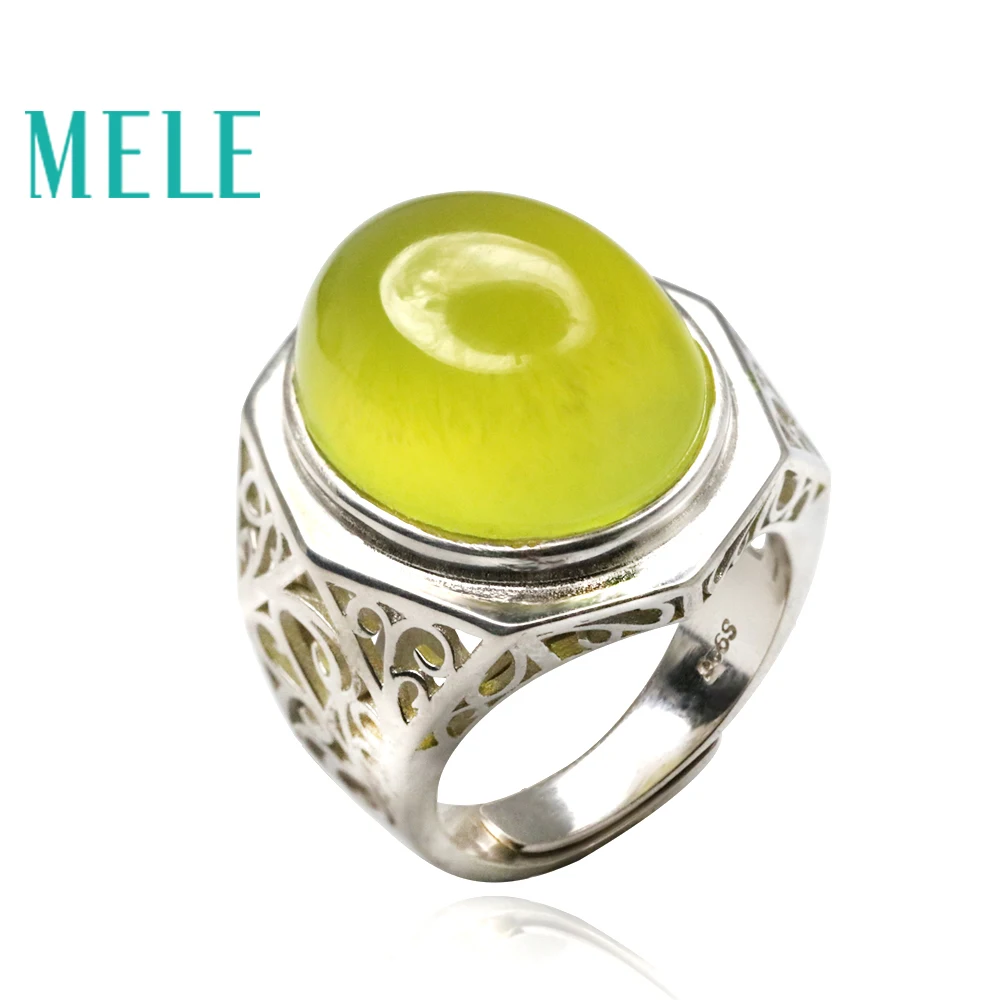 

Natural prehnite 925 sterling silver rings for women and man,Big Oval 16X20mm28ct gemstone fashion atmosphere Statement Jewelry