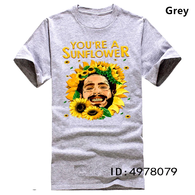 Вы Подсолнух пост Malone американский рэппер футболка черный Размер summer летняя новая Мужская хлопковая футболка Топ тройник - Цвет: Серый