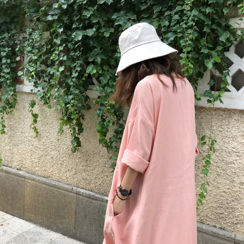 AIYANGA 2018 Solid Casual Dress Female Loose Medium Long Sleeve O Neck Summer Autumn Big Size Dresses For Woman | Женская одежда