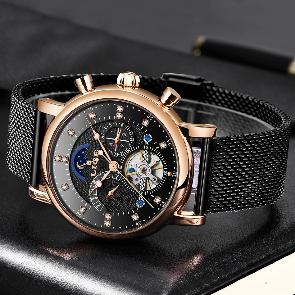 Подарок LIGE Мужские часы механические Tourbillon Роскошные модные брендовые кожаные мужские спортивные часы мужские автоматические часы Relogio Masculino