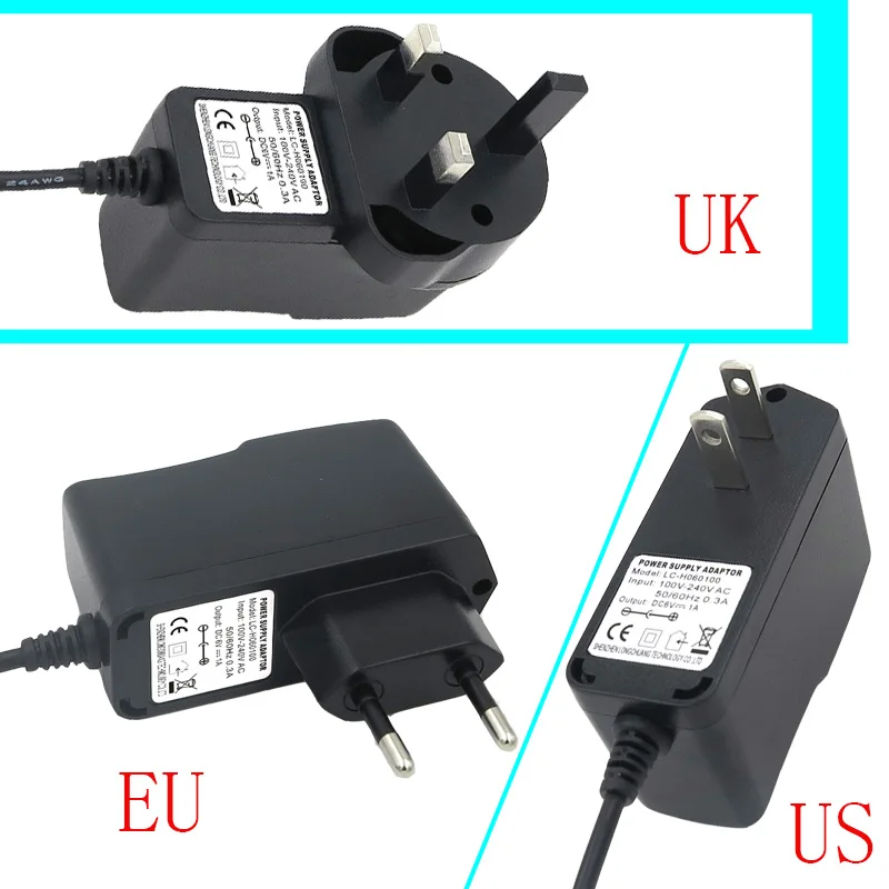 

6V 1A Charger Power Supply Coverter AC/DC Adapter US/EU/UK Plug 5.5*2.1mm for Alarm/arm Sphygmomanometer Fast Shipping