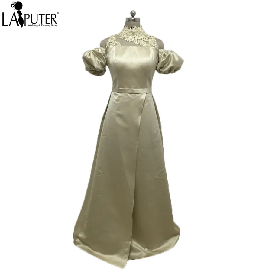 High Collar Puff Short Sleeve Dubai Arabic Evening Dresses 2017 Floor Length Long Satin Elegant Party Dress Formal Gowns | Свадьбы и