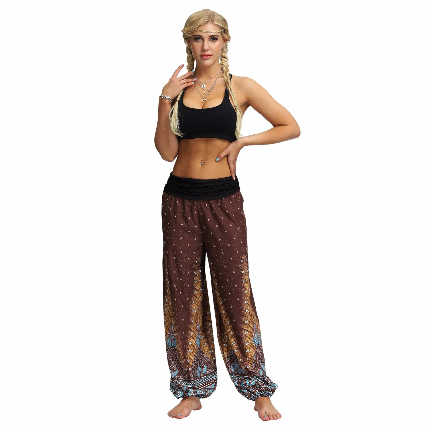 CHAMSGEND штаны для йоги Boho свободные женские брюки для йоги летний Повседневный мешковатый комбинезон шаровары быстросохнущие тренировочные брюки 09