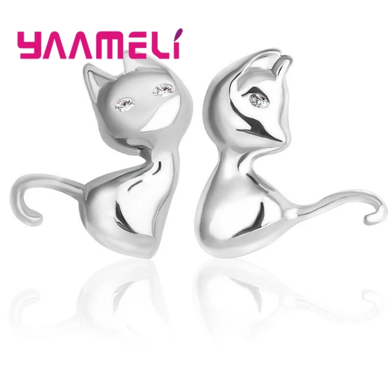 

Cartoon 3D Cat Animal 925 Sterling Silver Stud Earrings for Women Girls Birthday Christmas Brincos Bijoux Piercing Jewelry Gfits