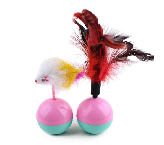 [MPK Store] Игрушка-неваляшка для кошки с пером, забавная игрушка для кошки милые мышки с перьями кожаный шар