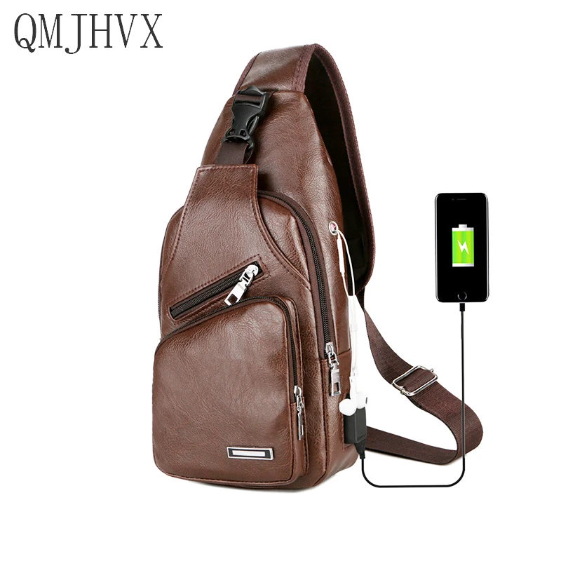 

Мужская нагрудная сумка через плечо с USB-разъемом