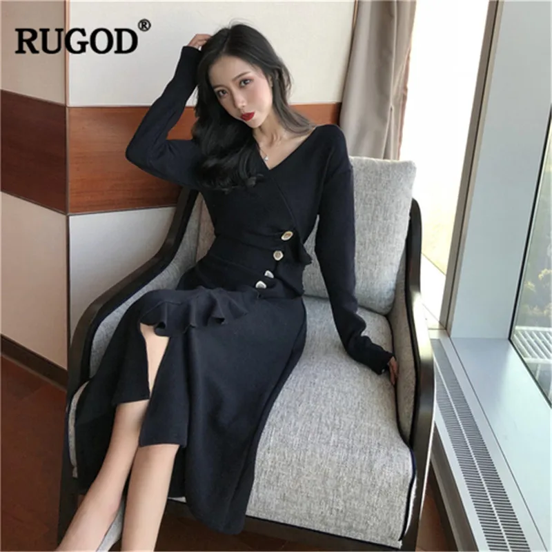 Женское платье-футляр RUGOD однотонное Элегантное повседневное платье средней