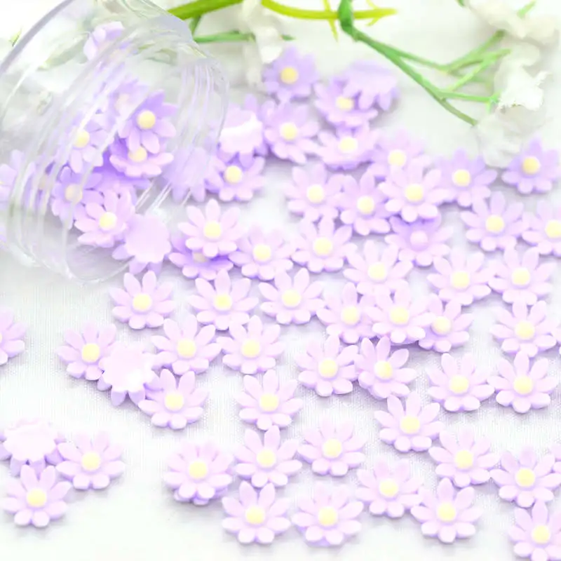 Light Purple-50PCS 8 мм милые полимерные крошечные плоские цветы | Сделай Сам крафт Цветочные миниатюры | вечерние цветы для украшения ногтей - Цвет: Light Purple-50PCS