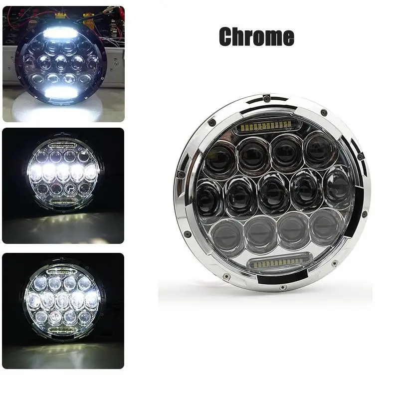 D 75W chrome Мотоцикл 7 дюймов светодиодный фонарь " светодиодный DRL H4 Halo Кольцо Янтарная Поворотная сигнальная фара для JeepJK TJ Touring Lada 4x4 Yamaha Niva - Цвет: D 75W chrome