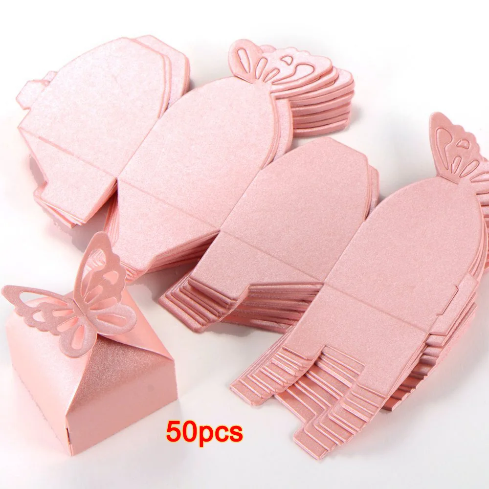 Practical Boutique 50pcs Pink Butterfly Decoration Boite a Dragees Wedding Gift Candy Box Baptism Birth Rose | Дом и сад