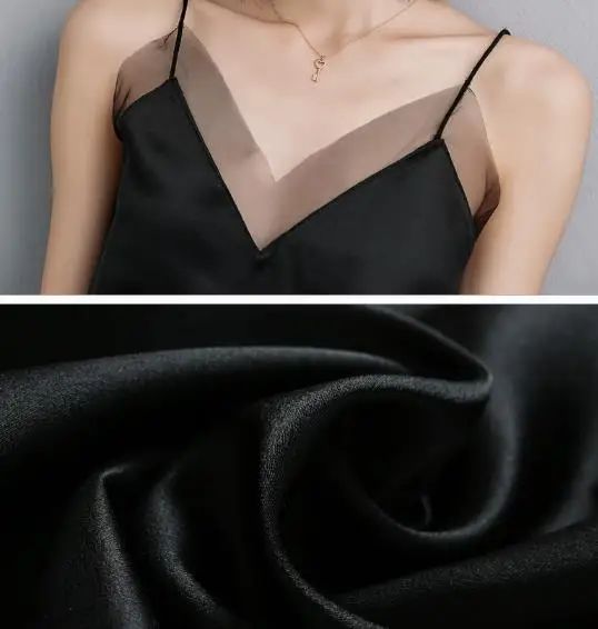 Женский Атласный топ черная шелковая блузка с глубоким v-образным вырезом и