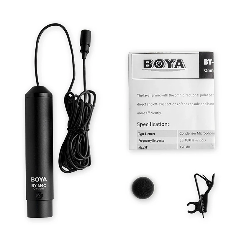 BOYA BY-M4C Phantom power Clip-On Cardioid XLR Lavalier miniphone для камер Canon sony Panasonic ZOOM H4n H5 H6 TASCAM Au