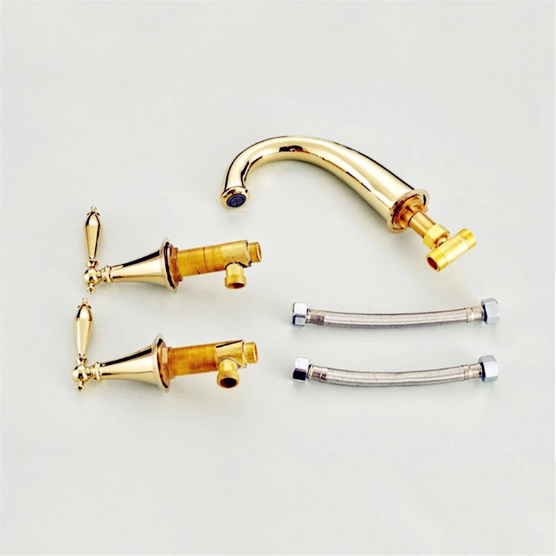 Латунный золотистый смеситель Hongdec для ванной комнаты с тремя отверстиями