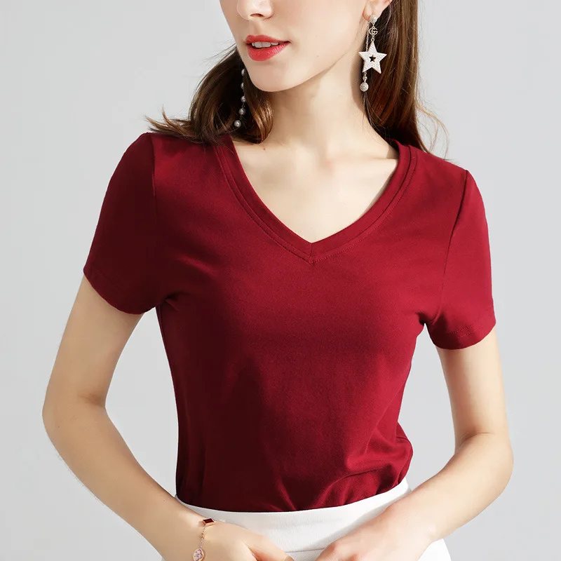 

Women Tops Tees 2021 summer new fashion short-sleeved T-shirt women's temperament European and American sets of V-neck AL29166