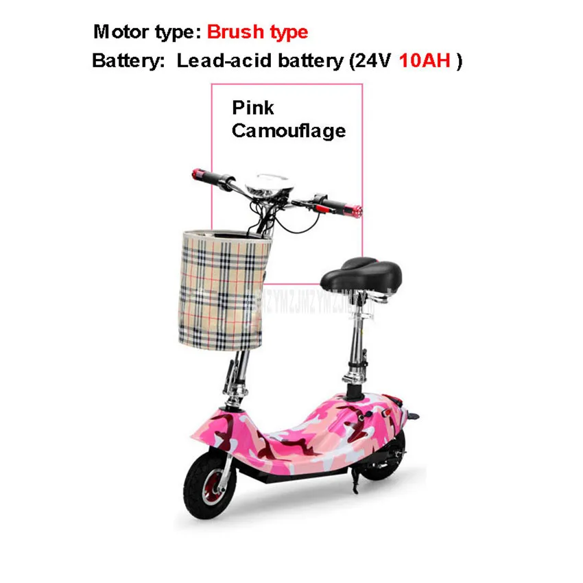 Pink Camouflage 10AH Мини велосипед складной E-велосипед для взрослых Электрический велосипед для женщин и девушек, Электрический скутер 350 Вт щетка с деревянным сиденьем 24V 8/10AH батарея - Цвет: Pink Camouflage 10AH