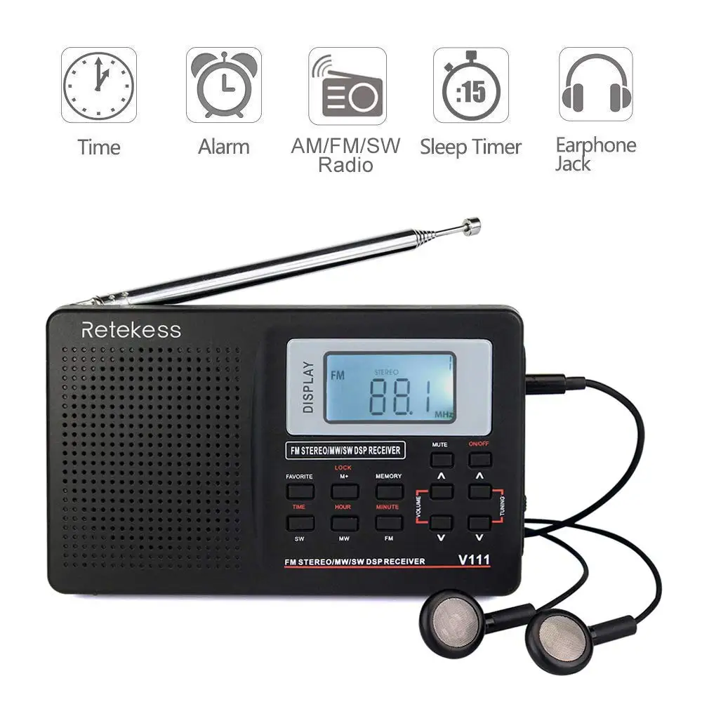 Retekess V111 радио FM стерео/MW/SW радиостанция Полнодиапазонный радиоприемник портативные часы и будильник