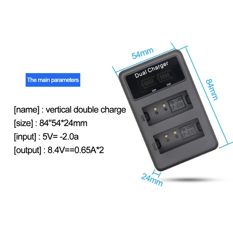 For Lp-E10 Usb Battery Charger Dual Ports Lcd Display Quick Charging Camera Digital Canon 1100D 1200D 1300 | Электроника