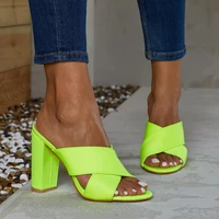 summer women slippers mules high heels hollow women sexy slippers pumps fluorescent green size 35 42