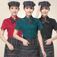 new design summer work wear waiter clothes short sleeve waiter uniforms waitress wholesale