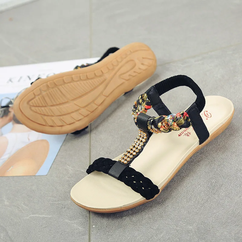 

2019 Summer Bohemia Women's Shoes Flats Beach Shoes Sweet Girl Sandals Casual Fashion Woman Shoes Sapato Feminino Peep Toe