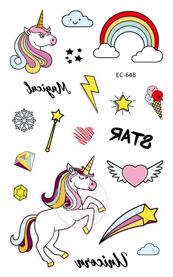 1pcs tattoo sticker2 Партия Единорог тема воздушные шары 18 дюймов звезда круглый шар Декор для вечеринки в честь Дня рождения Дети Радуга воздушные шары Единорог вечерние поставки - Цвет: 1pcs tattoo sticker2