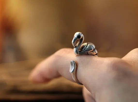 Новейшие перечисленные ретро кольцо в виде Фламинго Птица Природа тема