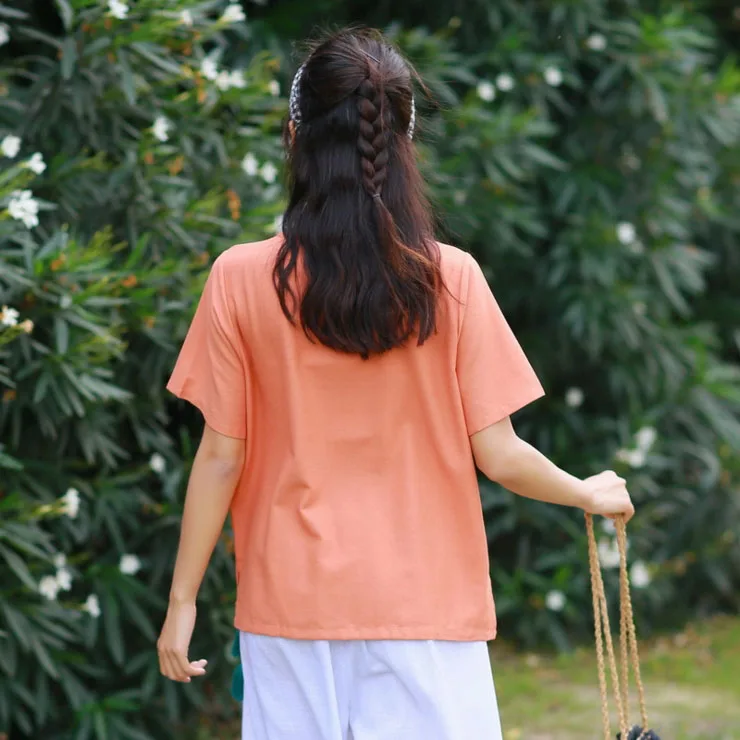 2018 летняя новая свободная рубашка из хлопка и льна с круглым вырезом вышивкой| |