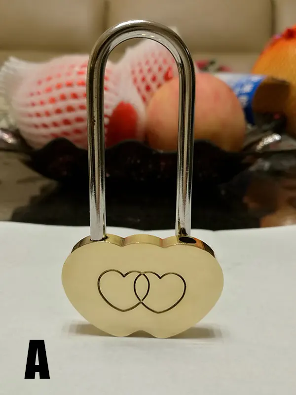 Латунный Мини-замок для влюбленных с выгравированным двойным сердцем |