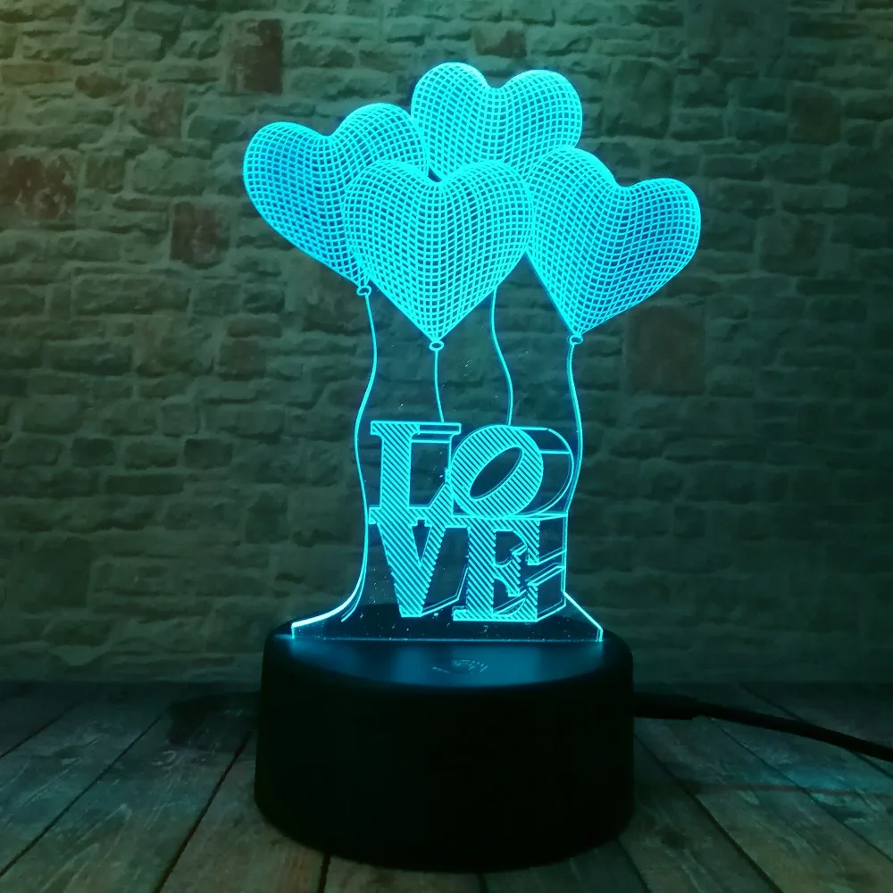 Новинка 3D визуальные романтические воздушные шары с сердечками лампочка