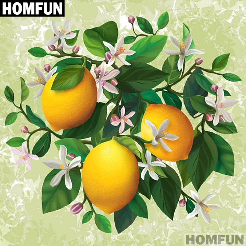 Алмазная живопись HOMFUN A01616 полноразмерная/круглая 5D картина лимон и цветок