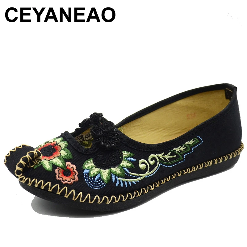 CEYANEAOSunflower/женские парусиновые слипоны на плоской подошве с вышивкой и сложенным носком; женские винтажные удобные балетки в китайском стиле