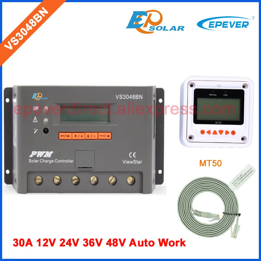 EPEVER PWM контроллер 30A EPsolar ViewStar серия VS3048BN 48В 36В зарядное устройство регулятор MT50