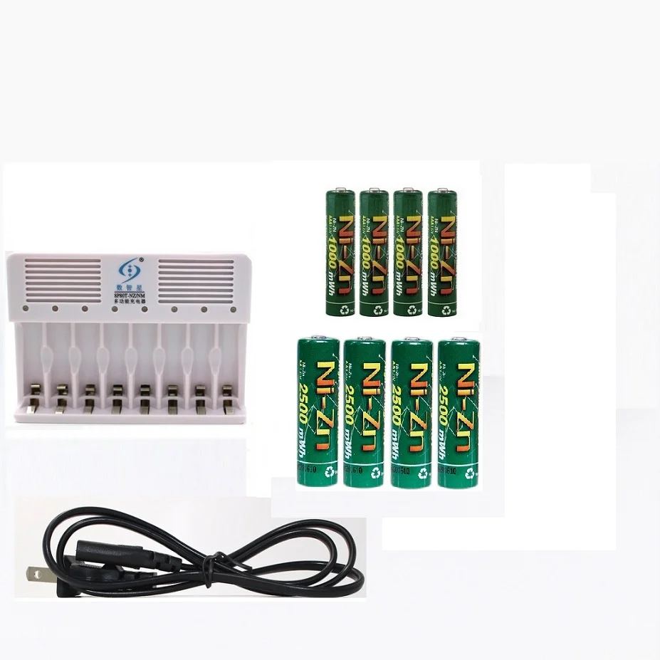 4 шт. 1000MWH NiZn 1 6 в AAA аккумуляторные батареи + AA 2500mwhBatteries 8 портов Ni Zn NiMH зарядное