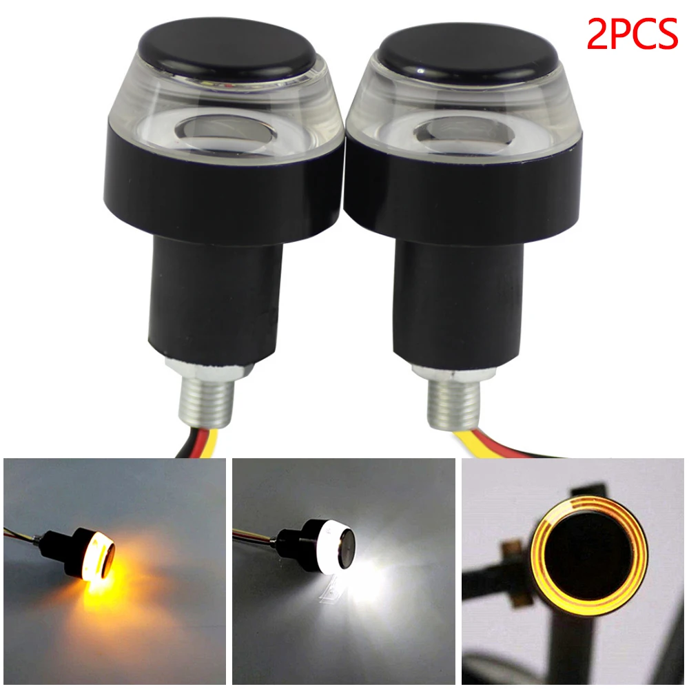 2PCS 12 В светодиодный фонарь на руль мотоцикла, сигнальный светильник, желтый, универсальный, 22 мм, индикатор, мигалка, ручка, мигалка, боковой габаритный фонарь - Испускаемый цвет: 2PCS