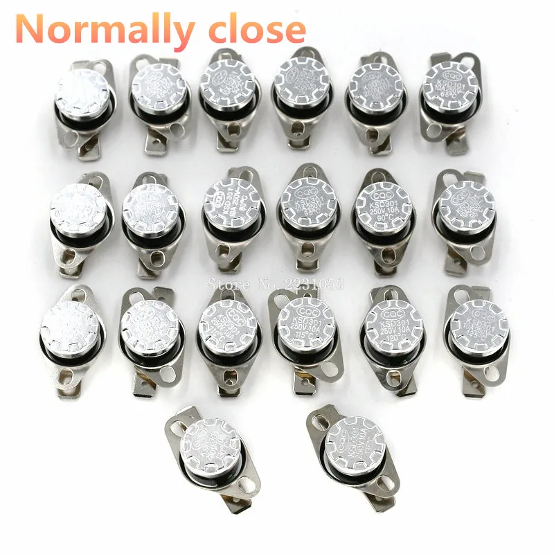 

2PCS KSD301 10A 250V 40-135 degree Bakelite KSD301 Normally Close Temperature Switch Thermostat Sensor 45 55 60 65 70 75 80 85