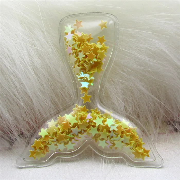 yellow 12 шт., 5,5*5 см, хвост русалки, прозрачные, блестящие, со звездами, плавные патчи, аппликации для детей, заколка для волос, заколка аксессуар - Цвет: yellow