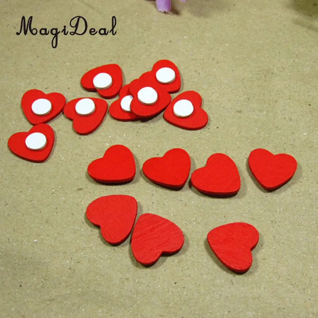 100 шт. деревянные красные сердечки с лентой для скрапбукинга украшения на свадьбу
