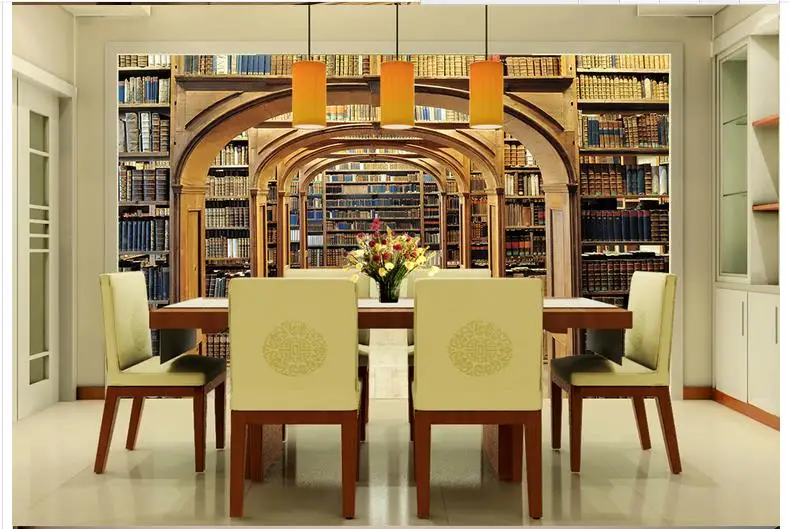 Пользовательские фото обои 3d Настенная Обои модные библиотеки полки 3 d фон